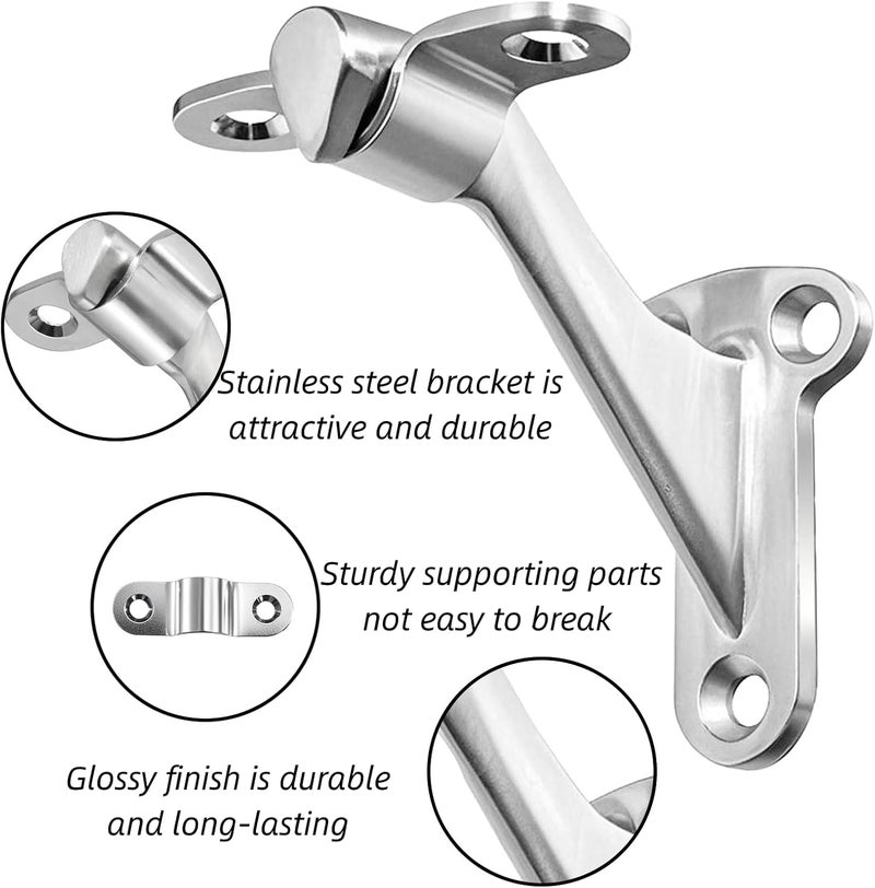 Youeon 6 Pack 3 Inch Handrail Stair Bracket Brushed Nickel, Rust-Proof & Heavy Duty Hand Rail Brackets with Mounting Screws for Home Office Stail Support, Stairway Railing Brackets - Image 3